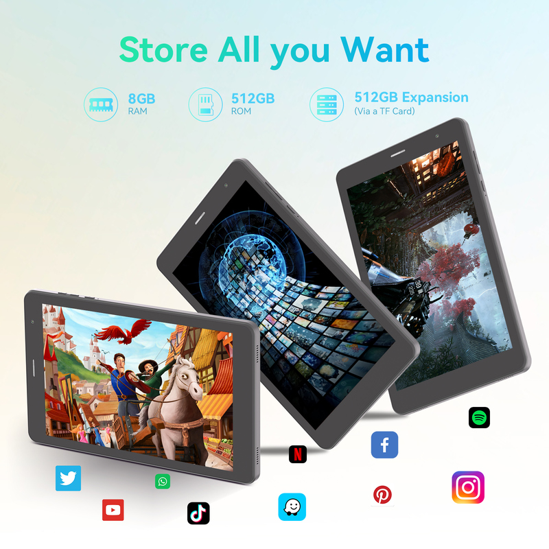 C idea Youth 8 inch Tablet Android 15 met Zwart Licht Scherm, WiFi, 8GB + 512GB, 800*1280 IPS incell CM828