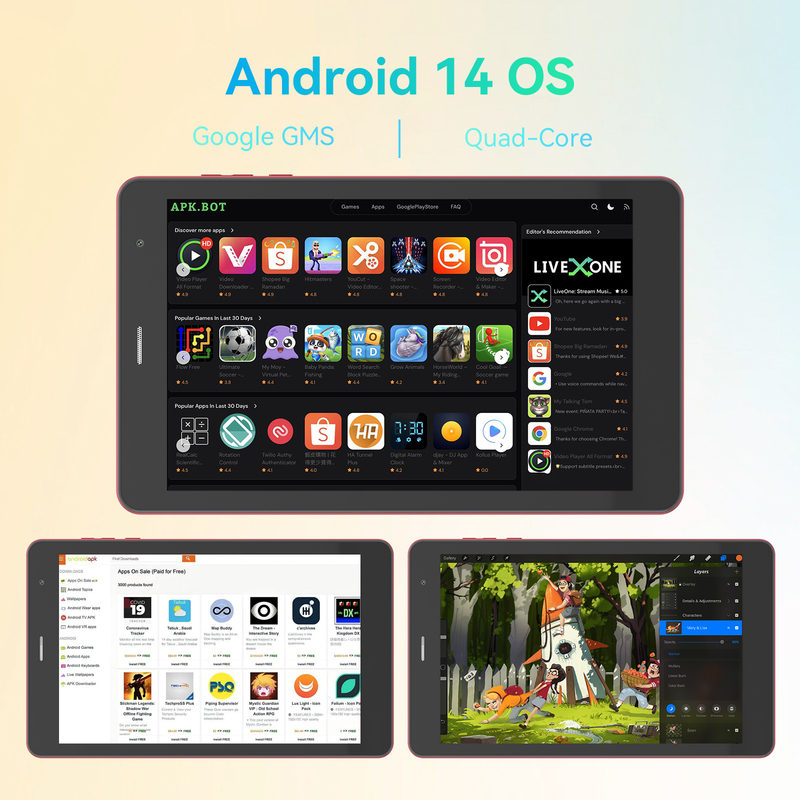 C idee Jeugd rood 8 Inch Tablet Android 15 met tf kaart slot, WiFi,8GB +512GB, 800*1280 IPS incell CM828