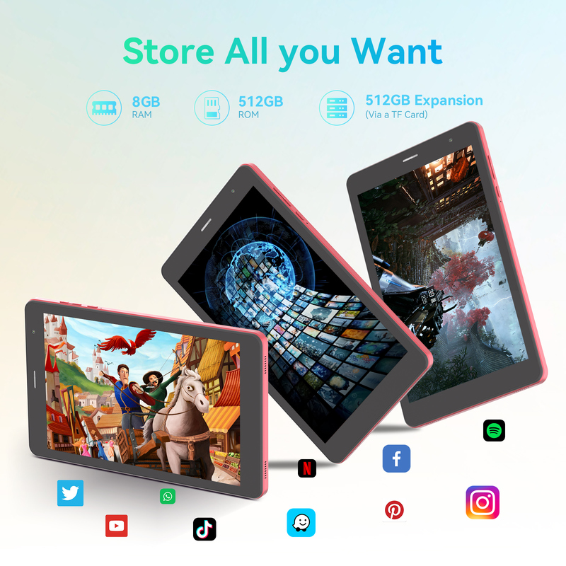 C idee Jeugd rood 8 Inch Tablet Android 15 met tf kaart slot, WiFi,8GB +512GB, 800*1280 IPS incell CM828