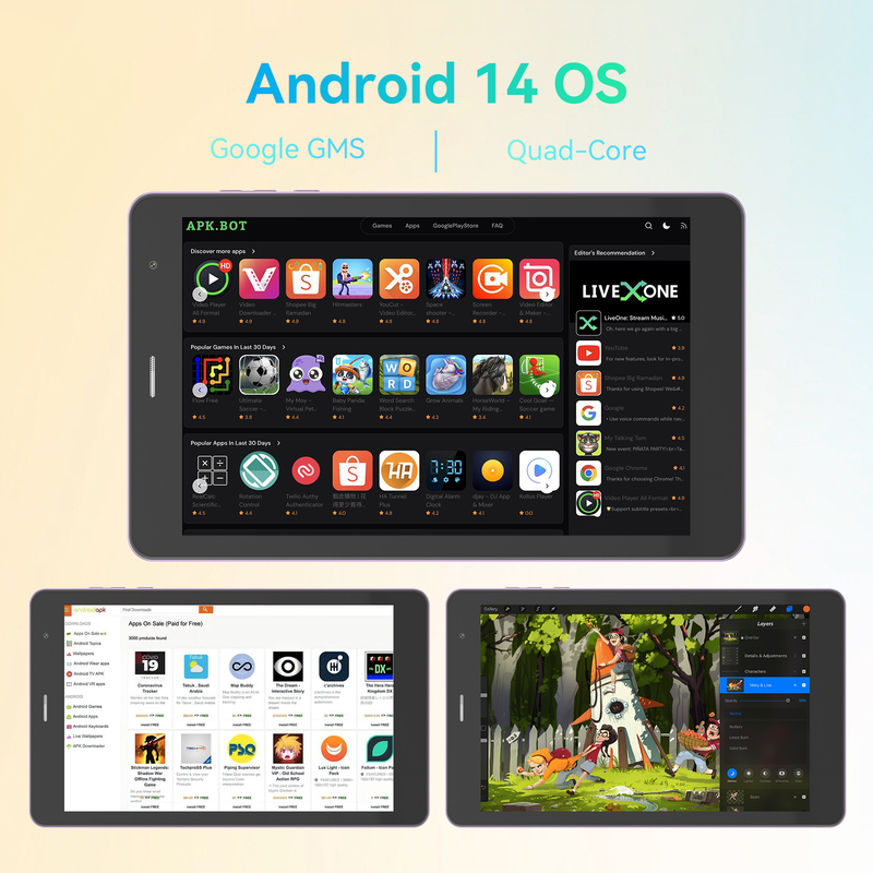 C idea Youth paars 8 inch tablet Android 15 met tf-kaartsleuf, wifi, 8GB + 512GB, 800*1280 IPS incell CM828