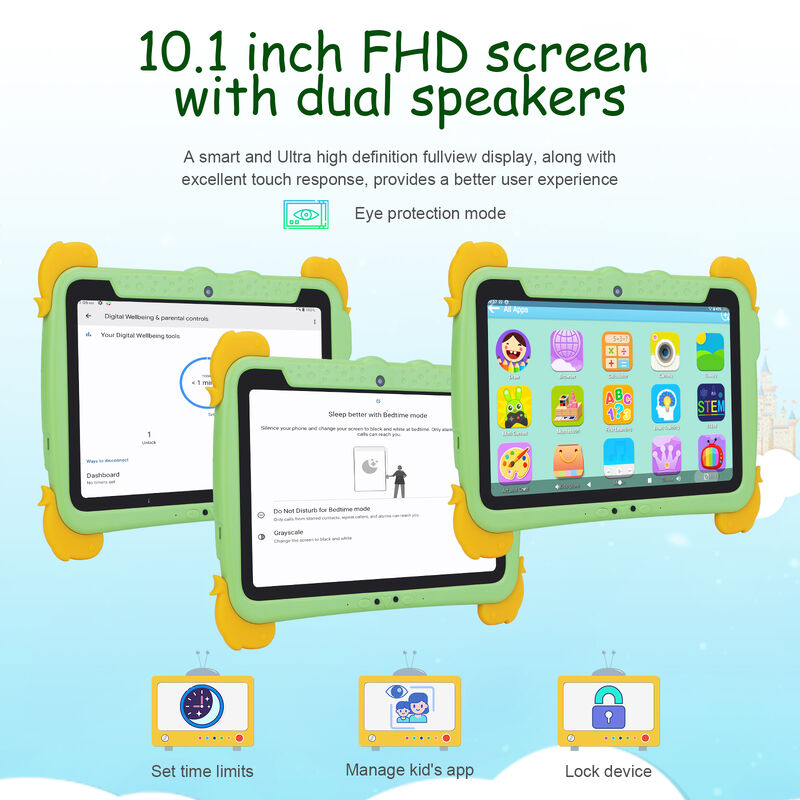 C idee Kids Tab 10.1 inch Android 13 Tablet voor Kind 4GB RAM 64GB ROM Oogbescherming Touchscreen voor kinderen 3-8 jaar