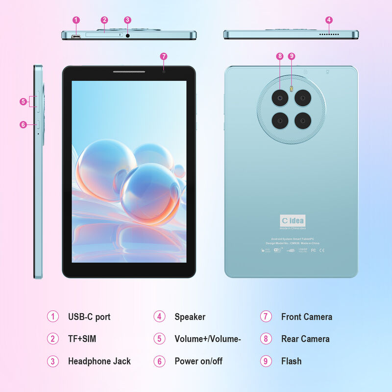 C Idea 8,68 inch tablet pc Android 16 Wi-Fi capacitieve schermresolutie Dual camera Entertainment en zakelijk gebruik CM936 (blauw)