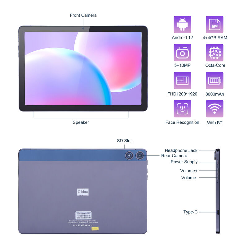 C Idea Android Tablet FHD 1200*1920 Met 6000mAh batterij 10.1 Inch Tablet PC P1250