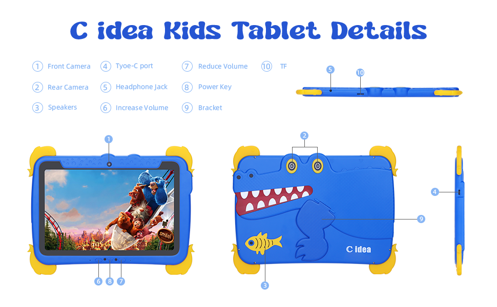 C idee 10,1 inch Kids Tablet PC met hoes Oogbescherming ips HD Screen Pre-Installatie IWAWA P1150